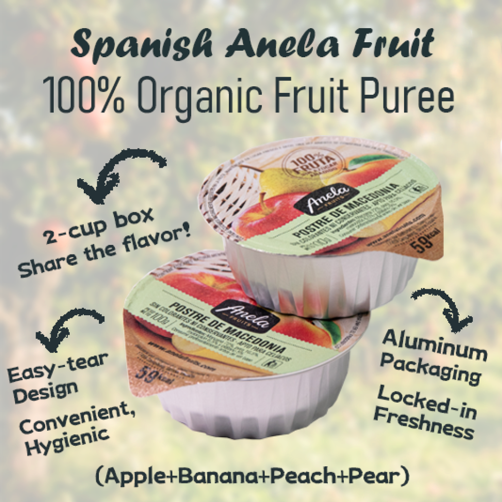 【西班牙直送 】Anela Fruit 100%有機果蓉(蘋果+香蕉+桃+梨)一盒兩杯入 【Imported from Spain】Anela 100% organic Fruit Puree (Apple+Banana+Peach+Pear) 2-pc Cup Set