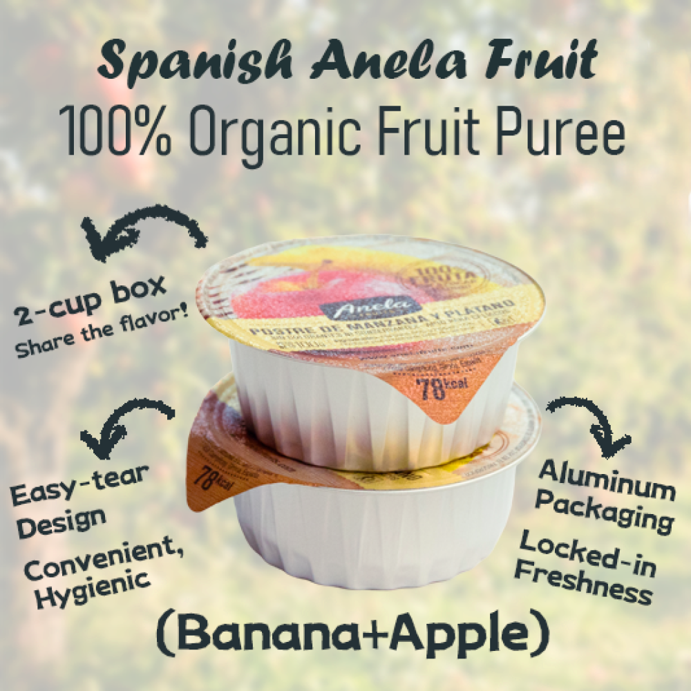【西班牙直送 】Anela Fruit 100%有機果蓉(蘋果+香蕉)一盒兩杯入 【Imported from Spain】Anela 100% organic Fruit Puree (Apple+Banana) 2-pc Cup Set
