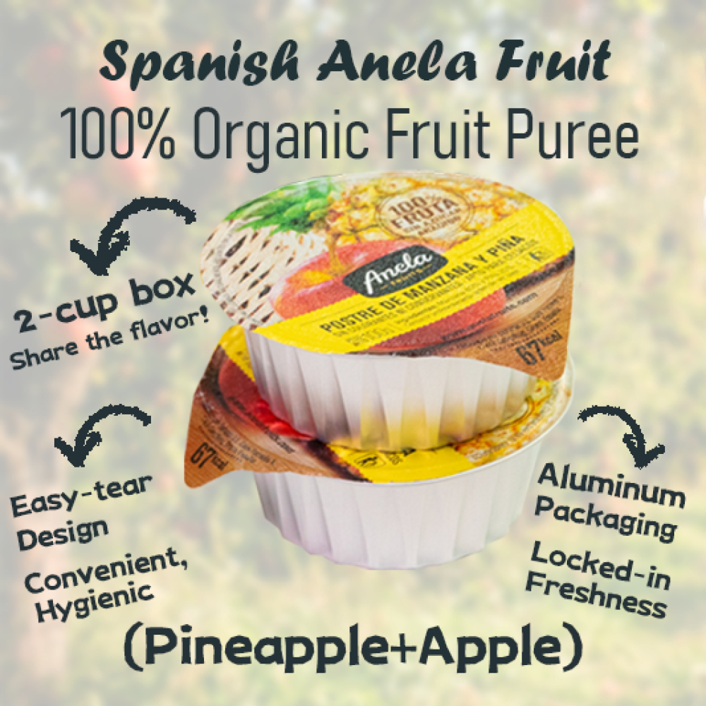 【西班牙直送】Anela Fruit 100%有機果蓉(蘋果+菠蘿)一盒兩杯入 【Imported from Spain】Anela 100% organic Fruit Puree (Apple+Pineapple) 2-pc Cup Set