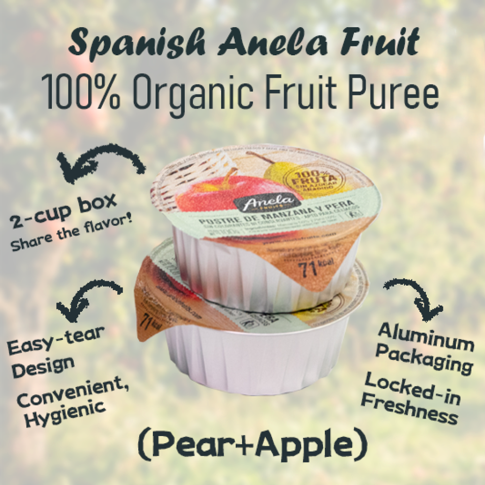 【西班牙直送】Anela Fruit 100%有機果蓉(蘋果+梨)一盒兩杯入 【Imported from Spain】Anela 100% organic Fruit Puree (Apple+Pear) 2-pc Cup Set